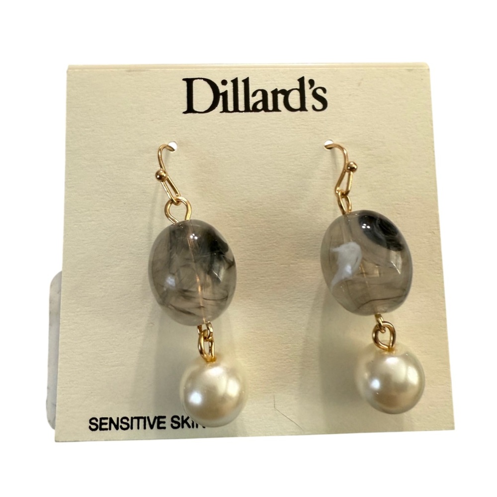 Dillard’s Sensitive Skin Sterling Post Earrings Dangle 1.5” Faux Pearl New